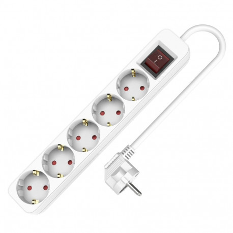 pikendusjuhe 5 pistikupesa ja lülitiga Schuko 5x2p+z Schuko, 3×1,5; 16A; 5m, valge