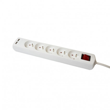 Przedłużacz z sześciokrotnym gniazdem z wyłącznikiem i usb,eco, 5x2p+z, 10a, 3m, biały