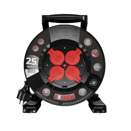 Kaablirull-pikendusjuhe extrem line 4x2p+z IP44 16A H07BQ-F 3×1,5 25m, must