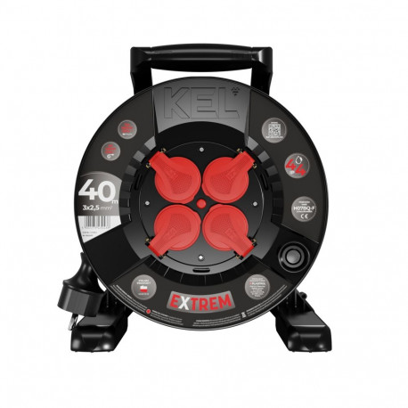 EXTREM LINE kaablirulliga pikendusjuhe 4x2p+Z IP44 16A H07BQ-F 32,5 40m, must