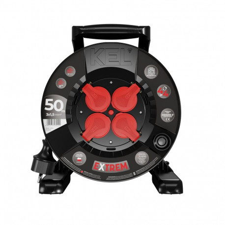 Extrem line kaablirull 4x2p+z, ip44, 16a, h05rr-f, 3×1,5, 50m, must