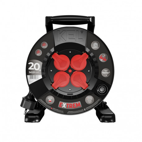 Pikendusjuhtme rull EXTREM LINE, 4x2p+Z, IP44, 16A, H05RR-F, 32,5, 20m, must