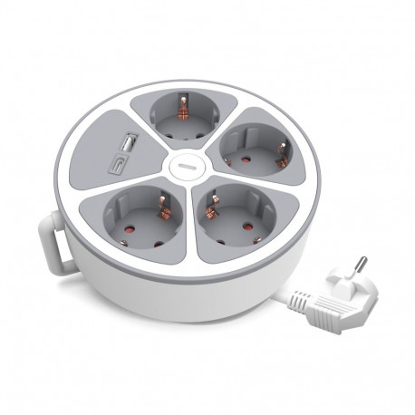 Przedłużacz 4-gniazdowy schuko z włącznikiem i gniazdami usb-a i usb-c