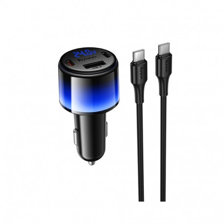 Car charger Hoco USB A + 2xUSB C PD QC3.0 37W + cable USB C to C Z69A black