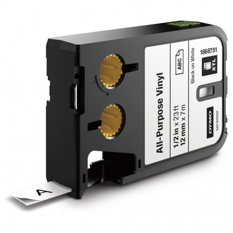 Dymo märgistusteip XTL 12mm x 7m, püsiv, must valgel