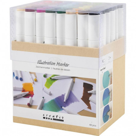 Illustratsioonimarker, alkoholipõhine, 2-otsaline, 1+8 mm, 48 värvi, Creativ
