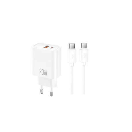 XO wall charger CE42 PD 30W 1x USB-C 1x USB white + cable USB-C - USB-C