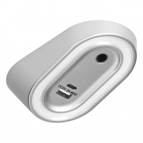 AGRA LED 2,5W 80lm 4000K hall puutevaba lülitiga ja USB A+C laadimisfunktsiooniga lamp
