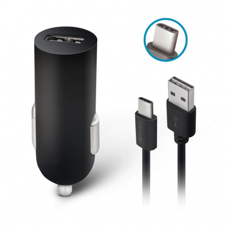 Forever autolaadija m02 1x USB 2A + USB-C-kaabel, must