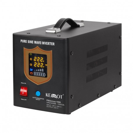 KEMOT UPS PROsinus-1000, puhta siinusega inverter 12V laadimisfunktsiooniga, 230V 1000VA/700W, must