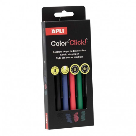 Akrüülpliiats Apli Color Click Acrylic klõpsuga, 4 põhivärvi