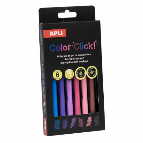 Akrüülpliiats Apli Color Click Acrylic klõpsuga, 6 kevadvärvi