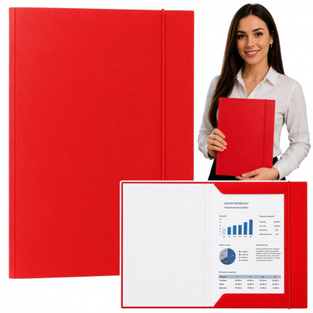 Lakitud kartongist kummiga klapimapp A4 300g/m2, punane