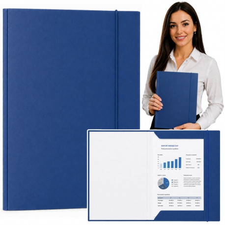 Lakitud pappkaust klapi ja kummiga A4 300g/m2, sinine