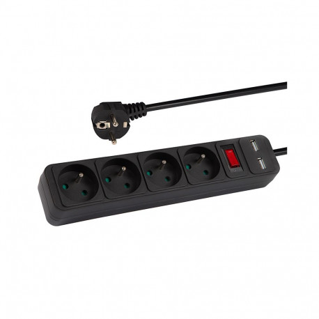 98-778# võrgupikendus pr-470wsp/usb 4-pesaga+usb maandusega+lüliti 3m must 3x1,5mm