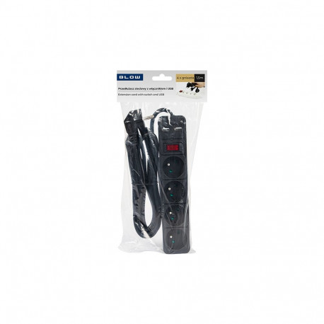 98-777# võrgupikendus pr-470wsp/usb 4-pesaga+usb maandusega+lülitiga 1,5m must 3x1,5mm
