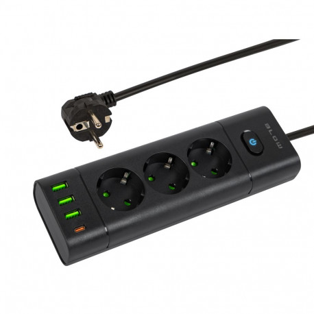 98-323# Przedłużacz sieciowy ps-350t 3-gniazda 3xusb+usb-pd 1,5m czarny 3x1mm