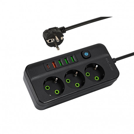 98-320# Przedłużacz sieciowy ps-350z 3-gniazda 4xusb+usb-pd 5m czarny 3x1mm