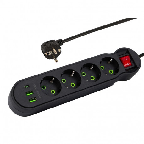 98-328# võrgupikendus ps-440 4-pesa 2xusb+usb-c 5m must 3x1mm