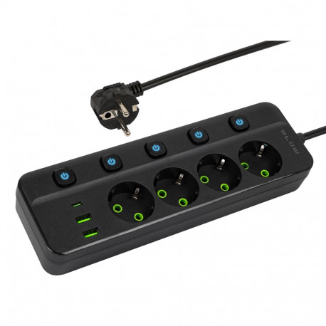 98-321# Przedłużacz sieciowy ps-450m 4-gniazda 2xusb+usb-c 3m czarny 3x1mm