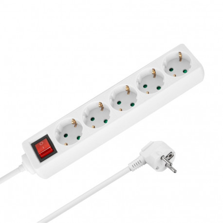 Rebel pikendusjuhe 5-pesaga 2m (3x1,5mm) Saksa tüüpi lülitiga, valge