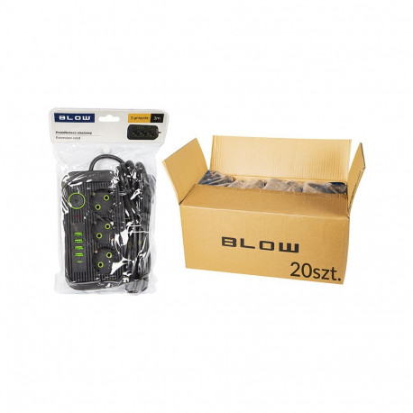 98-504# pikendusjuhe ps-330s 3 pistikupesa 4xUSB 1xUSB-C 3m, must 3x1mm o (20 tk.)