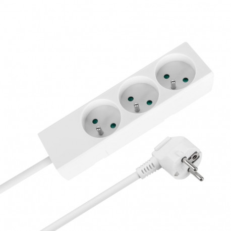 Rebel pikendusjuhe 3 pistikupesaga 1,5m prantsuse tüüpi ilma lülitita (3x1,0mm), valge