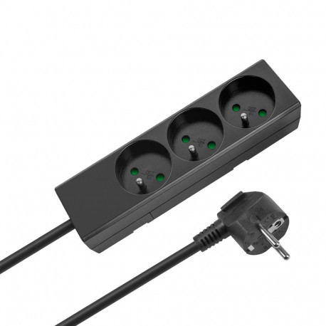 Rebel 3-pesaline pikendusjuhe 2m Prantsuse tüüpi ilma lülitita (3x1,5mm), must