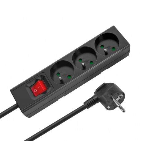 Rebel pikendusjuhe 3 pistikupesaga 2m prantsuse tüüpi lülitiga (3x1,5mm), must