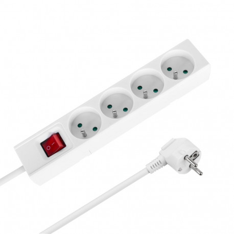 Rebel pikendusjuhe 4 pistikupesaga 1,5m Prantsuse tüüpi, lülitiga (3x1,0mm), valge