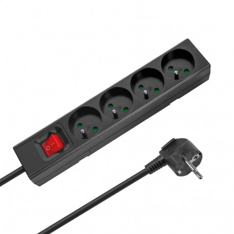 Przedłużacz 4 gniazda 1,5m typu francuskiego z przełącznikiem (3x1,0mm) Rebel czarny