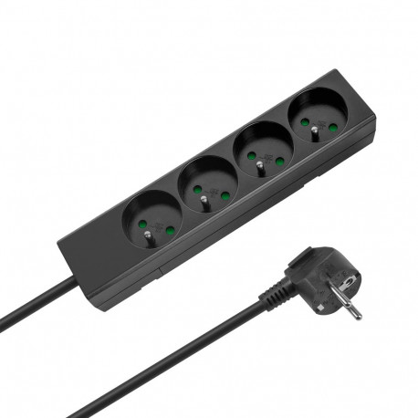 Przedłużacz 4 gniazda 2m typu francuskiego bez przełącznika (3x1,5mm) Rebel czarny