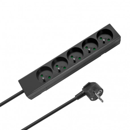 Przedłużacz 5 gniazd 5m typu francuskiego bez przełącznika (3x1,5mm) Rebel czarny