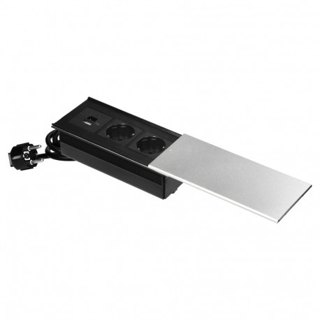 mööblipistik liugkaanega, 2x2P+Z (Schuko), USB A+C, hõbedane