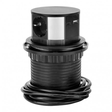 Gniazdo meblowe do zabudowy, 3 złącza wtyczkowe schuko, 1xgniazdo usb a, 1xgniazdo usb c