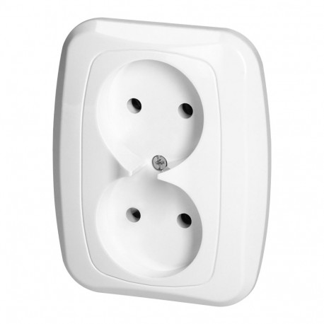 Gniazdo podwójne p/t 2x2p 16A, 250V, ATUT, biały (10 tk.)