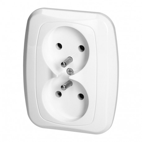 Gniazdo podwójne p/t 2x2p+Z 16A, 250V, ATUT, biały (10 tk.)