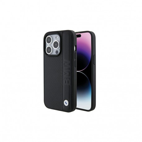 BMW BMW Leather Textured & Stripe iPhone 15 Pro Max Case - Black