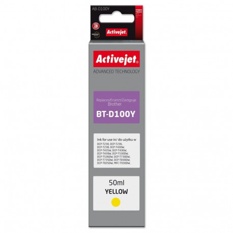 Activejet tindikassett AB-D100Y Brotheri printeritele, asendus Brother BT-D100Y-le, Supreme, 50ml, k