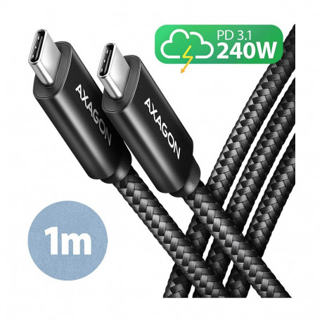 AXAGON laadimiskaabel BUCM2-CM10AB USB-C–USB-C 2.0 1m PD 240W 5A ALU, must