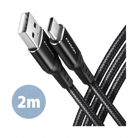 AXAGON USB-C–USB-A kaabel BUCM-AM20AB 2m USB 2.0 3A, põimitud, must