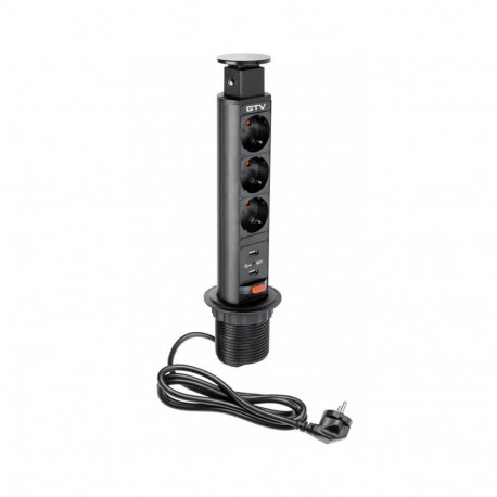 Gtv mööbli pistik, AE-BPW3S60U-20, 3xSHUKO, 2xUSB-A 2.1A, 1.8m, must