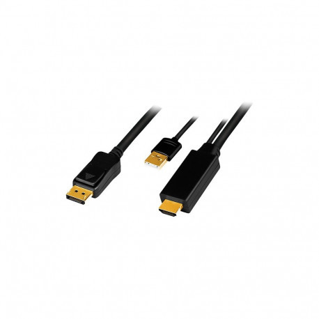 "HDMI cable, A/M + USB-A/M to DP/M, 4K/30 Hz, black, 2 m"