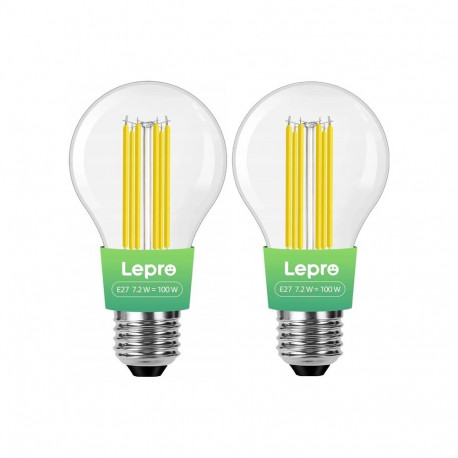 LEPRO 100094-WW-EU-2 E27 Filament LED Bulb, 7.2W (100W), 1521 lm, 2700K, Class A, 2-pack