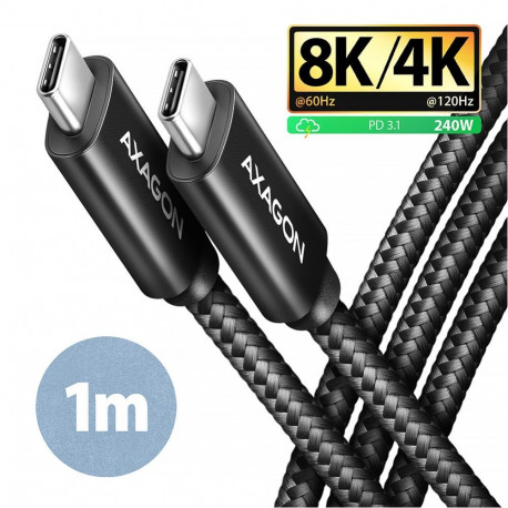 Axagon BUCM4X-CM10AB NewGEN+ cable USB-C  USB-C, 1m, USB4 Gen 32, PD 240W, 8K HD, ALU