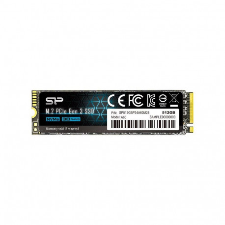 Silicon power A60 512 GB, SSD interface M.2 NVME, Write speed 1600 MB/s, Read speed 2200 MB/s