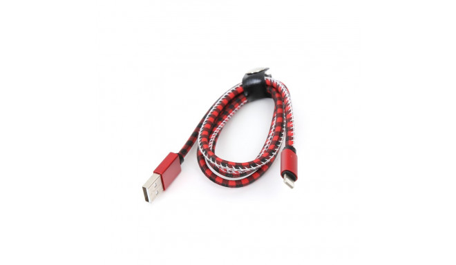 PLATINET USB LIGHTNING LEATHER CHECKED CABLE 1M RED