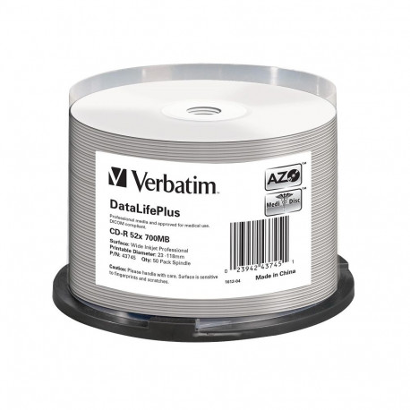 VERBATIM CD-R 700MB 52X AZO WIDE PRINTABLE NO ID CAKE*50 43745
