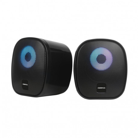 OMEGA SPEAKERS STEREO 2.0 6W RMS RGB USB 3.5 mm Audio Black Round [46148]