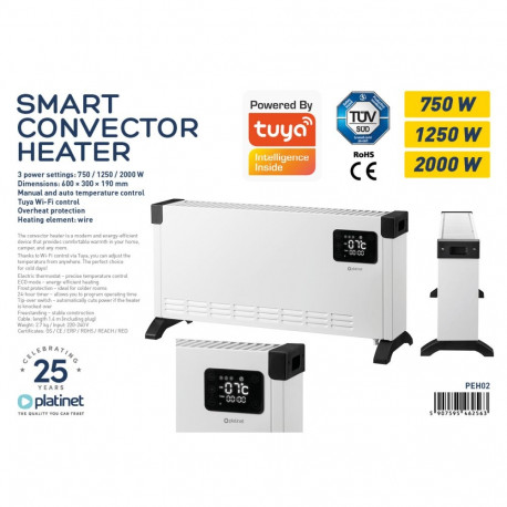 PLATINET ELECTRIC HEATER SMART 2000W WIFI TUYA DISPLAY WHITE [46256]